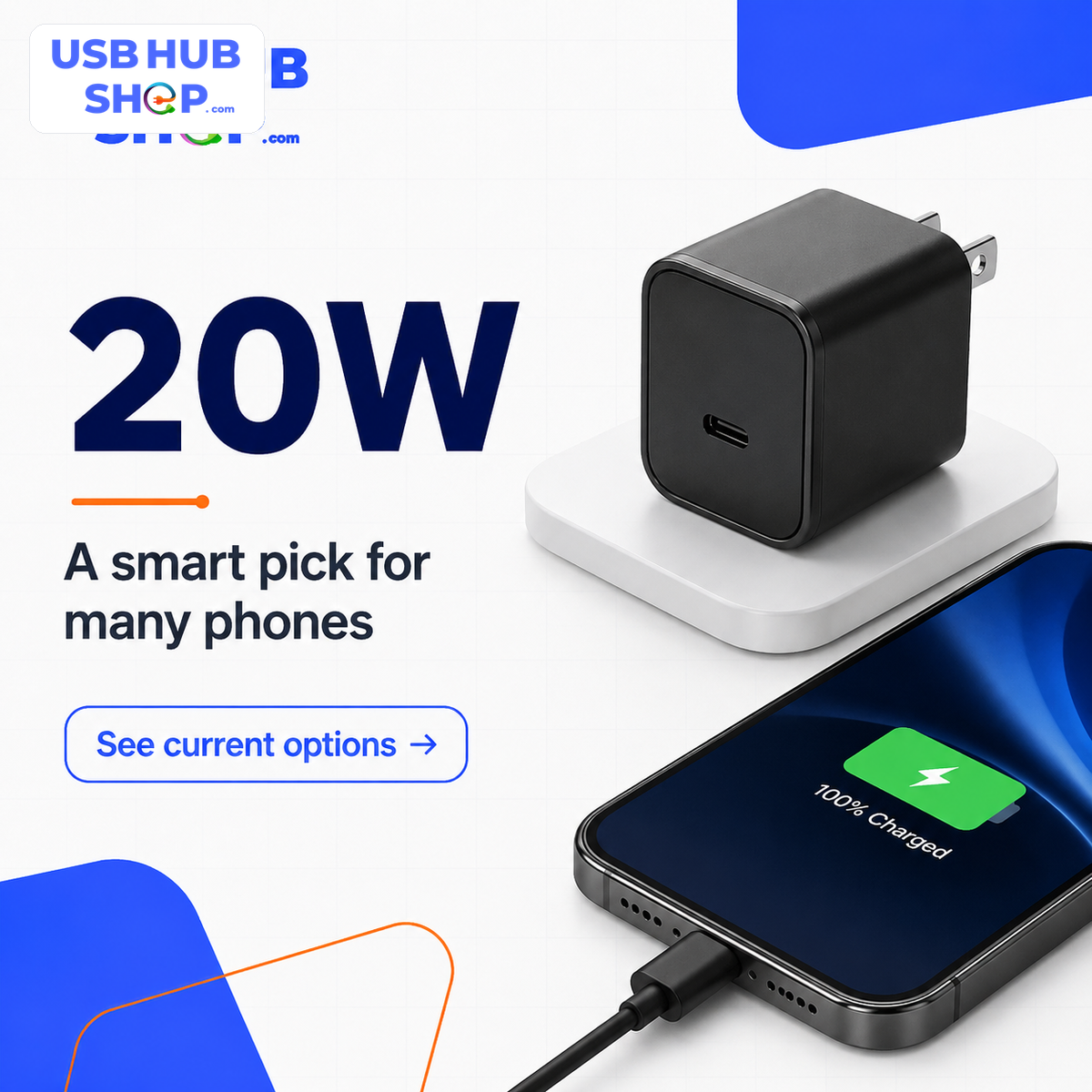 20W USB-C charger share card showing a compact charger and phone